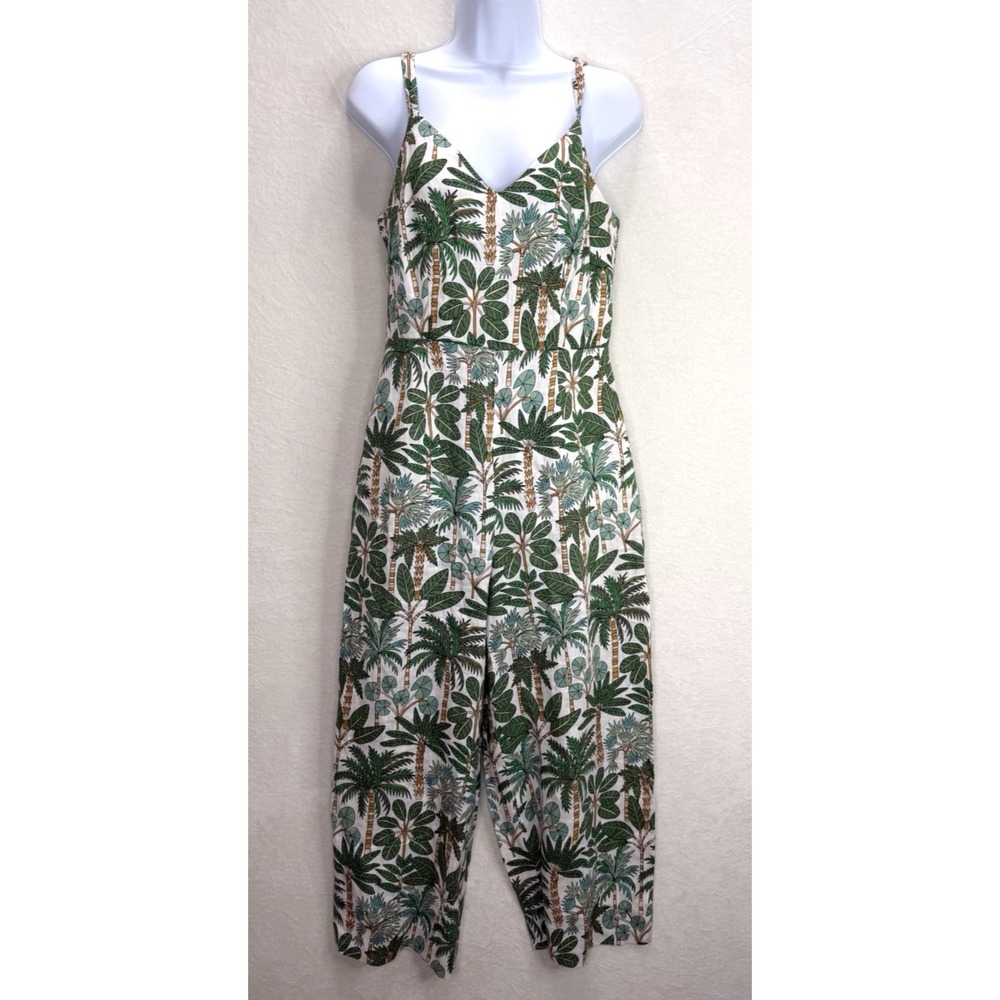 Boden Women's Lola Strappy Linen Jumpsuit  Palm Tree Print‎ Size 6R